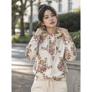 Daily Practice Anthropologie Floral Hoodie Fleece Pullover Sweatshirt Pockets M
